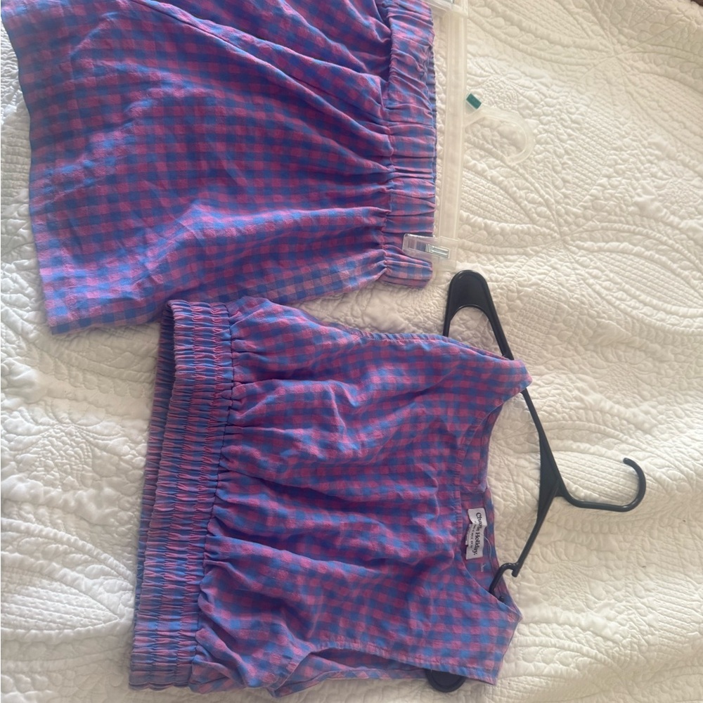 Charlie Holiday Vibrant Pink and Blue Plaid Top